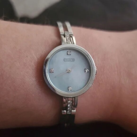 Coach Womens Mother of Pearl & Diamond Accent Silver Watch - Picture 1 of 8